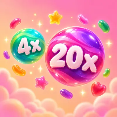 Üzerinde 4x ve 20x yazan iki parlak çarpan topu